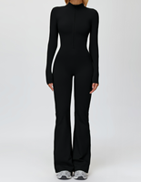 Combinaison évasée à manches longues et demi-zip pour femme, doublée polaire, 80 % polyester 20 % élasthanne, avec passe-pouce, pour l'entraînement, 6 couleurs