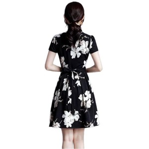 V Neck Floral Print Short Sleeve Midi Dress Tight Waist Breathable Casual Daily Wear Women's Dress - Product Image 5