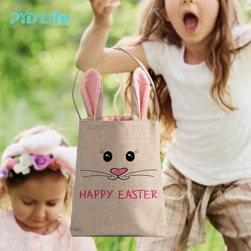 PYD Life 2023 Custom Easter Products Kids Sublimation Blanks Carrot Rabbit Bunny Storage Baskets Bag For Sublimation