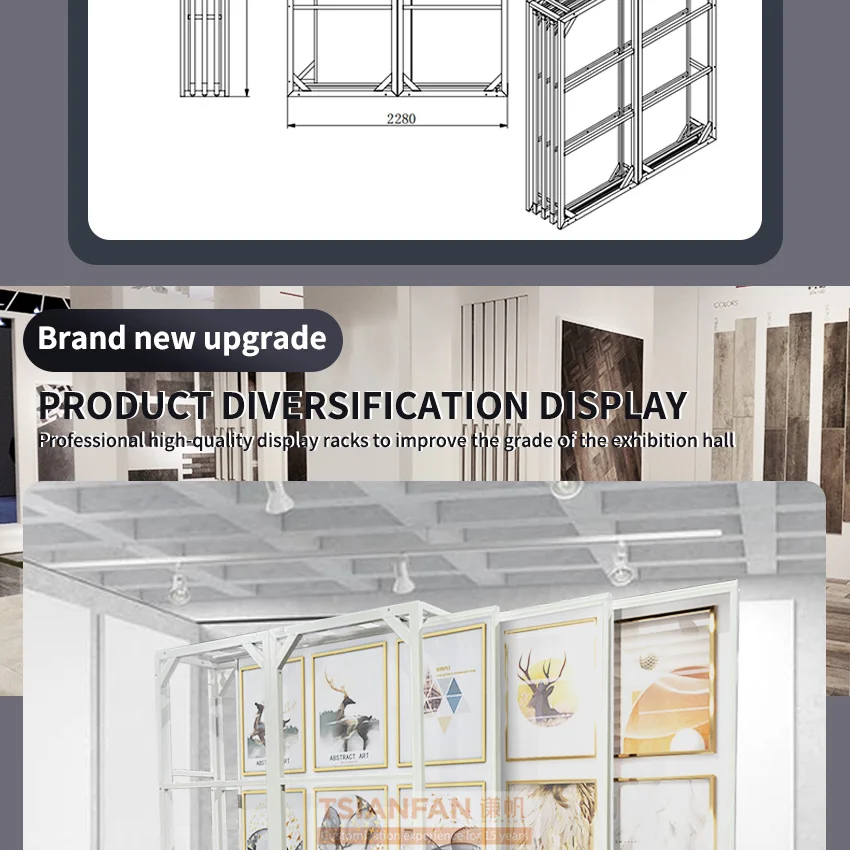Factory Direct modern painting pull-out quartz stones ceramic stand rock photo showroom art painting display rack