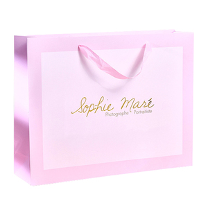 Sacs cadeaux en papier de luxe imprimés avec logo personnalisé, sacs de shopping boutique, sacs en papier rose avec votre propre logo - Product Image 5