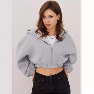 Sudadera con capucha de gimnasio de moda con cremallera de gran tamaño Sudadera con capucha en blanco/sudadera Suéter informal Colores sólidos Sudadera con capucha en blanco de algodón para mujer - Product Image 5