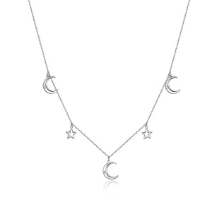 Collar Astral Moon S925 de plata con circonita, collar de Luna y Estrella, SCN411 - Product Image 1