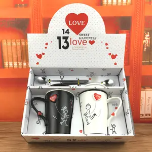 Modern Black And White Milk Mugs Cartoon Loving Couple Ceramic Cup