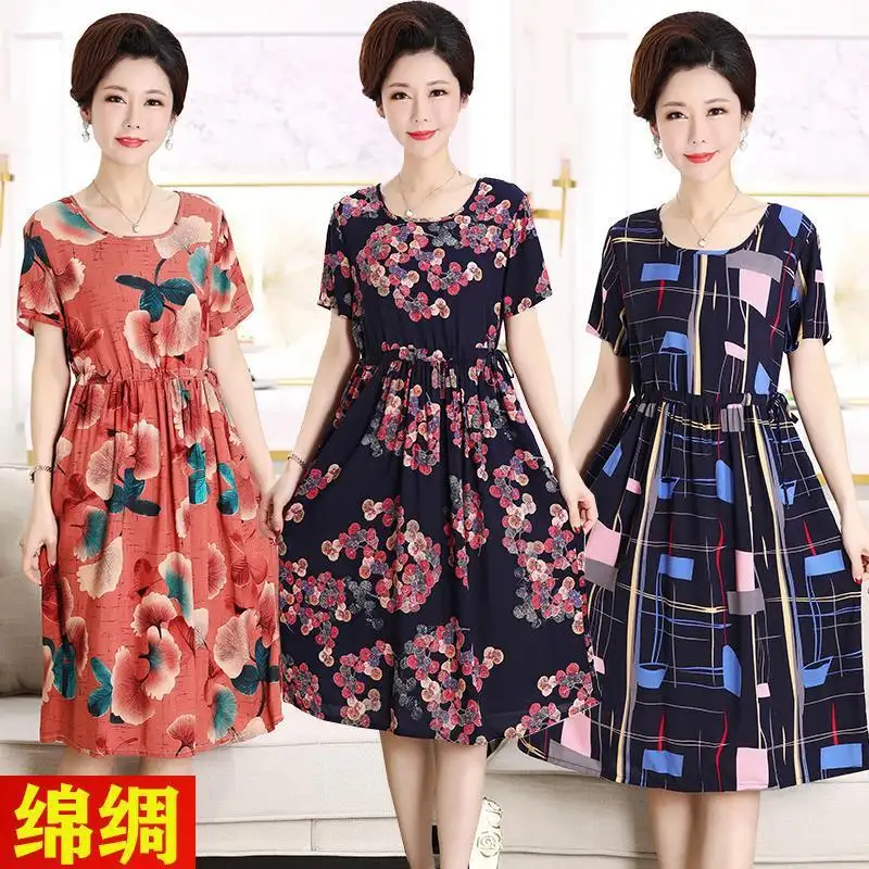 Cheap Women Summer Elegant Casual Dresses 2022 New Style Short Sleeve Floral Bangkok Dress