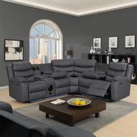HOMERS Air Leder-Ecksofa mit elektrischer Relaxfunktion |   Heimkino-Sitzgruppe |   LED-Licht |   Bluetooth-Lautsprecher |   Pflegeleichtes Kunstleder