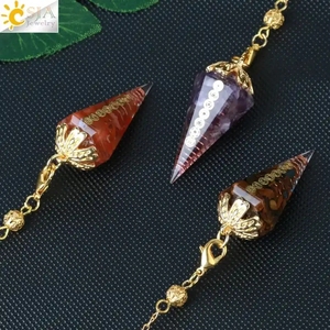 CSJA-péndulos de cristal <span class=keywords><strong>para</strong></span> hombre y mujer, colgante curativo de Reiki <span class=keywords><strong>para</strong></span> adivinación, espiga, cuarzo, organza, joyería péndulo, G865 - Product Image 4