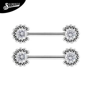 Anillo de Pezón Personalizado Superstar G23 de Titanio Sin Rosca, <span class=keywords><strong>Grande</strong></span>, con Circonitas Blancas 3A Soldadas, 22 Bolas, <span class=keywords><strong>Piercing</strong></span> Corporal Moderno - Product Image 1