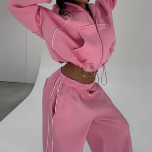 Conjunto de Sudadera con Capucha y Pantalones de Chándal de 2 Piezas para Mujer, Diseño Novedoso, Holgado, con Cremallera, de Tejido Grueso, Personalizado - Product Image 1