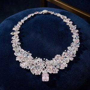 Luxury Flower <b>Statement</b> <b>Necklace</b> Women 925 Silver Diamond Emerald Cut Wedding Jewelry - Product Image 3