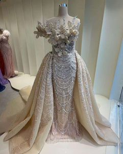 <span class=keywords><strong>Abito</strong></span> da <span class=keywords><strong>Sposa</strong></span> Personalizzato Stile Dubai con Perline Regali per Matrimoni Eleganti, Vestito Nuziale con Cristalli Argentati e Foglie - Product Image 3