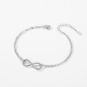 SPJ Thin Minilistic Rhodium Plated Everyday Jewellery Endless Love De Collar Real S925 Sterling Silver <b>Infinity</b> 8 <b>Bracelet</b> - Product Image 3