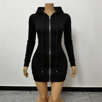 Robe longue unie à capuche et cordon de serrage pour femme 2026, en coton et élasthanne, coupe ajustée décontractée pour l'automne, tenue quotidienne et streetwear pour femme