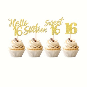 24 piezas 16 cumpleaños Cupcake Toppers Sweet 16 Hello 16 Sixteen Cupcake Picks 16 cumpleaños pastel decoraciones suministros - Product Image 1