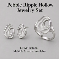 Ensemble de bijoux personnalisé en laiton écologique motif galet ondulé, comprenant une bague creuse et des boucles d'oreilles clous, style minimaliste, pour marques de bijoux OEM