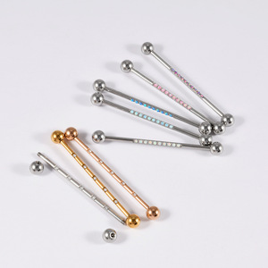 Boucles d'oreilles en acier inoxydable 38 mm, barre industrielle pour <span class=keywords><strong>piercing</strong></span>, opale, zircon, plaqué or, <span class=keywords><strong>piercing</strong></span> dermique, bijoux - Product Image 5