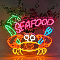 Enseigne néon LED personnalisée en forme de crabe de dessin animé, panneau arrière en acrylique étanche, lumière néon pour publicité, maison, restaurant de fruits de mer, mur
