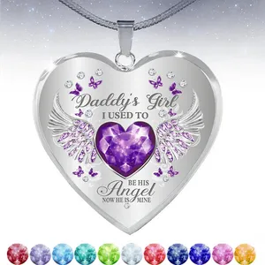 Colliers avec ailes d'ange papillon de 12 couleurs pour enfants, pierres de naissance, pendentif cœur pour fille, offre spéciale