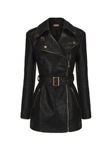 <span class=keywords><strong>Veste</strong></span> de moto vintage originale rétro style Royal Sister en similicuir PU noir avec col boutonné et motif 3D B71 - Product Image 5