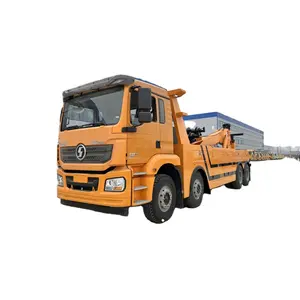 SHACMAN 41T HP400 8X4 도로 플랫 베드 틸트 트레이 견인 잔해 트럭 도로 구조 평판 견인 트럭 복구 트럭
