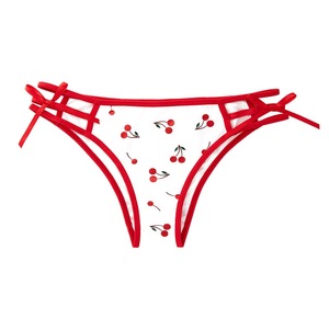 Nuevo diseño de punto para todos los días transpirable cómodo de tiro bajo lindo Color sólido Estampado de cereza cinta fina Lazo Rojo bragas de mujer - Product Image 5