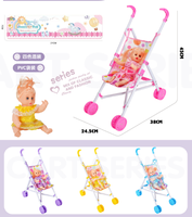 Ensemble poussette pour poupée de 12 pouces pour enfants, 4 couleurs assorties, poussette de jeu d'imitation avec poupée, chariot en plastique pour filles