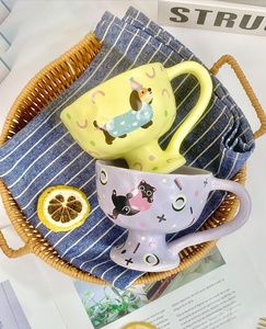 Taza de <span class=keywords><strong>café</strong></span> de cerámica bonita para niños al por mayor pintada a mano para niños niñas para el desayuno en casa agua cerveza té viaje-Nuevo diseño tazas - Product Image 4