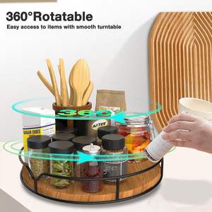 360 Degree Lazy Susan Turntable Organizer <b>for</b> Cabinet <b>Kitchen</b> Countertop Wooden Spice Rack - Product Image 2