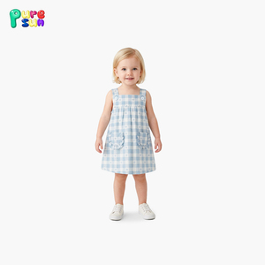 Gaun Musim Panas Anak Perempuan Model Baru Puresun ODM Kasual Bermotif, Bahan Katun Bernapas, Tanpa Lengan, Kancing, Panjang Selutut, Grosir - Product Image 3