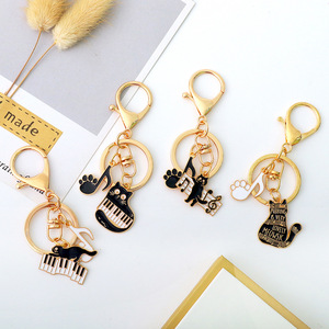 Wholesale Key Bag Charms Cute Enamel Metal Black Cat Keychain for Gift
