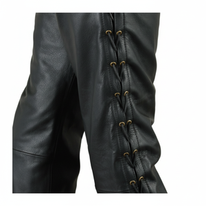 Chaqueta de carreras personalizada para hombre, pantalón de moto de piel de cordero negro de alta calidad con cordones laterales, ropa deportiva para motorista, talla XL - Product Image 1