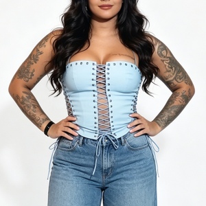 Haut court bustier style <span class=keywords><strong>corset</strong></span> à lacets pour <span class=keywords><strong>femme</strong></span>, avec œillets croisés et liens latéraux, Sehe Fashion - Product Image 3