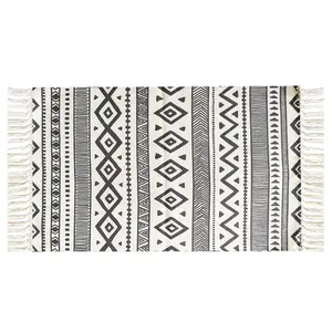 Tapis de table en coton tissé à la main, natte style bohème, accessoire de salle de bain et de salon, fait à la main, 3X2, en coton, avec glands