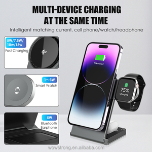 Soporte de cargador inalámbrico multifuncional 3 en 1 Carga rápida de 15W para reloj de teléfono/<span class=keywords><strong>AirPods</strong></span>, almohadilla plegable portátil - Product Image 4