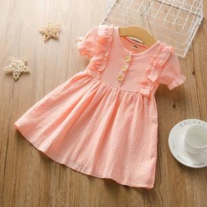 Robe d'été 2022 pour tout-petits, jupe smockée à boutons, vêtements pour enfants à manches courtes, tenue décontractée pour bébés filles - Product Image 3