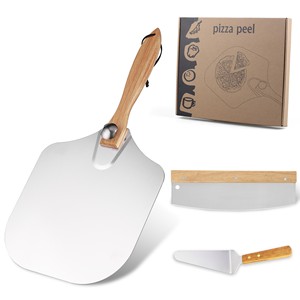 Pala para <span class=keywords><strong>Pizza</strong></span> Plegable de Aluminio de 12 Pulgadas con Mango de Madera, Resistente a Altas Temperaturas, Anti-quemaduras, Juego de Herramientas para Transferir y Cortar <span class=keywords><strong>Pizza</strong></span> - Product Image 1