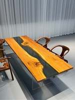 Plateau de table en bois massif de chêne français de haute qualité et résine époxy transparente noire - Premium pour salle à manger et bureau