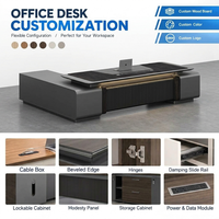 Bureau de direction moderne de luxe en forme de L, grand bureau pour PDG, directeur général, poste de travail avec armoire de rangement