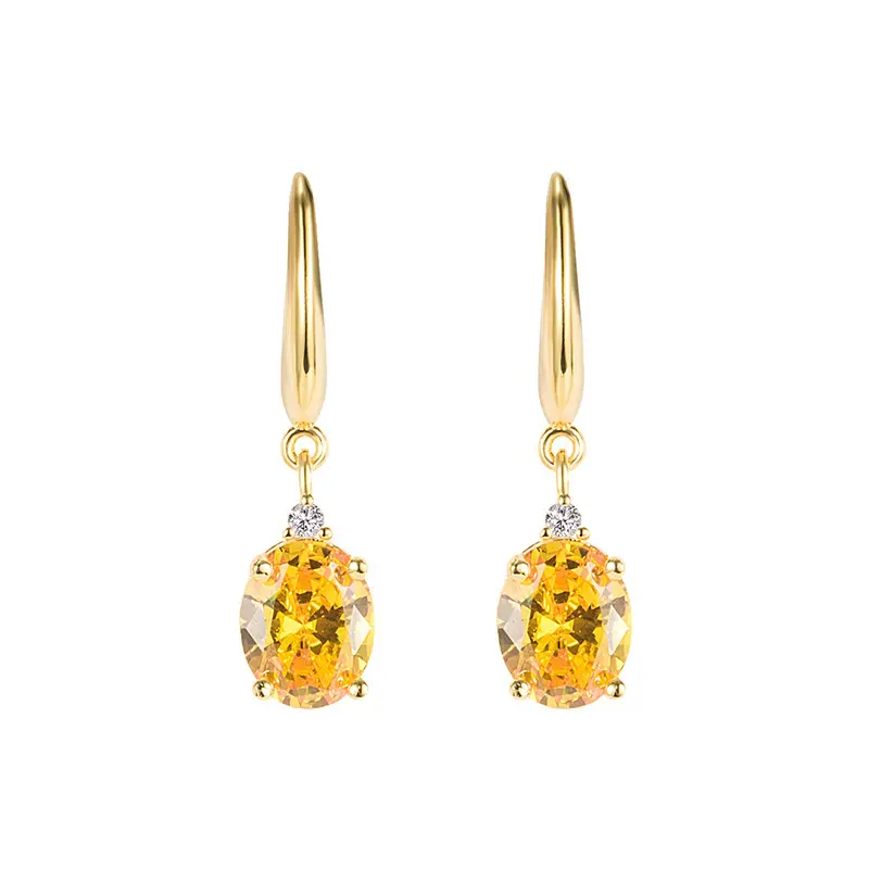 2023 Großhandel koreanischen Modeschmuck vergoldet kupfergelb Gänseei Form Zirkon lange Kristall Ohrringe Frauen