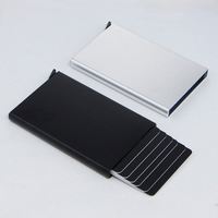 Portefeuille porte-cartes en aluminium fin avec logo personnalisé pour hommes, blocage RFID, minimaliste, en métal, avec système pop-up