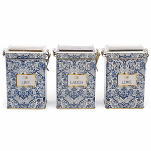Juego de Cajas Metálicas Rectangulares Kontensan de 75x100x150 mm (Juego de 3) con Cierre de Alambre y Tapa Transparente, Decorativas en Azul y Blanco Estilo Azulejo - Product Image 2