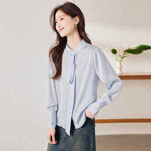 Women's Ribbon Shirt Top Long Sleeve <b>White</b> Chiffon Work Blouse Spring Autumn Professional Formal Wear - Product Image 2