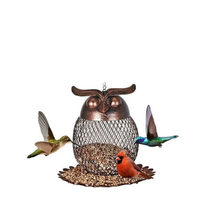 مغذي طيور معدني معلق مقاوم للسناجب على شكل بومة، مقاوم للعوامل الجوية، ديكور خارجي للحدائق للطيور البرية وطيور الطنان - Product Image 5