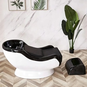 Fauteuil de lavage moderne en fibre de verre pour salon de coiffure, noir et blanc, mobilier de studio de beauté - Product Image 1