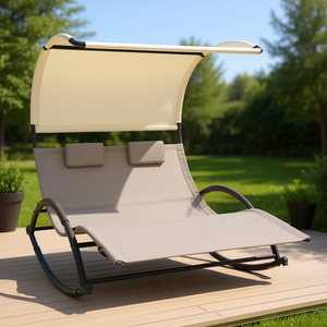 Tumbona Doble Color Crema con Toldo de Textilene Resistente a los Rayos UV, Muebles de Exterior para Parque, Diseño Contemporáneo - Product Image 2