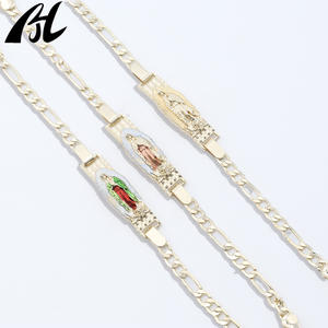 14K 금도금 성모 마리아 펜던트와 18CM 피가로 팔찌 황동 종교 보석 - Product Image 1