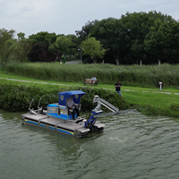 Moissonneuse-batteuse amphibie automatique multifonction à entraînement hydraulique pour l'élimination des plantes aquatiques, haute productivité, écologique