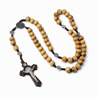 Collier de prière en bois fait main, perles de prière catholiques avec croix en bois et charme Vierge Marie pour hommes et femmes