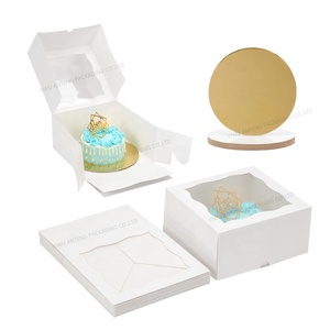 Bán Sỉ Hộp Bánh Cưới Tiệc Sinh Nhật Bánh Ngọt Màu Trắng Tùy Chỉnh 10X10X5 Inch Có Cửa Sổ Và Bảng Bánh Tròn Màu Vàng Kim - Product Image 1