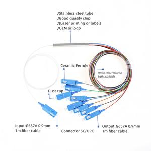 工場供給 通信グレード 0.9mm FTTH 2ウェイ光スプリッター 1*2 ミニスチールチューブ PLCスプリッター SC APC UPCコネクタ付き - Product Image 5
